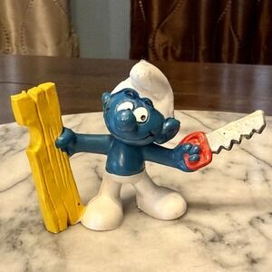 Smurfs 20112 Carpenter Smurf Figure Saw Wood Vintage 1979 Peyo Figurine Schleich